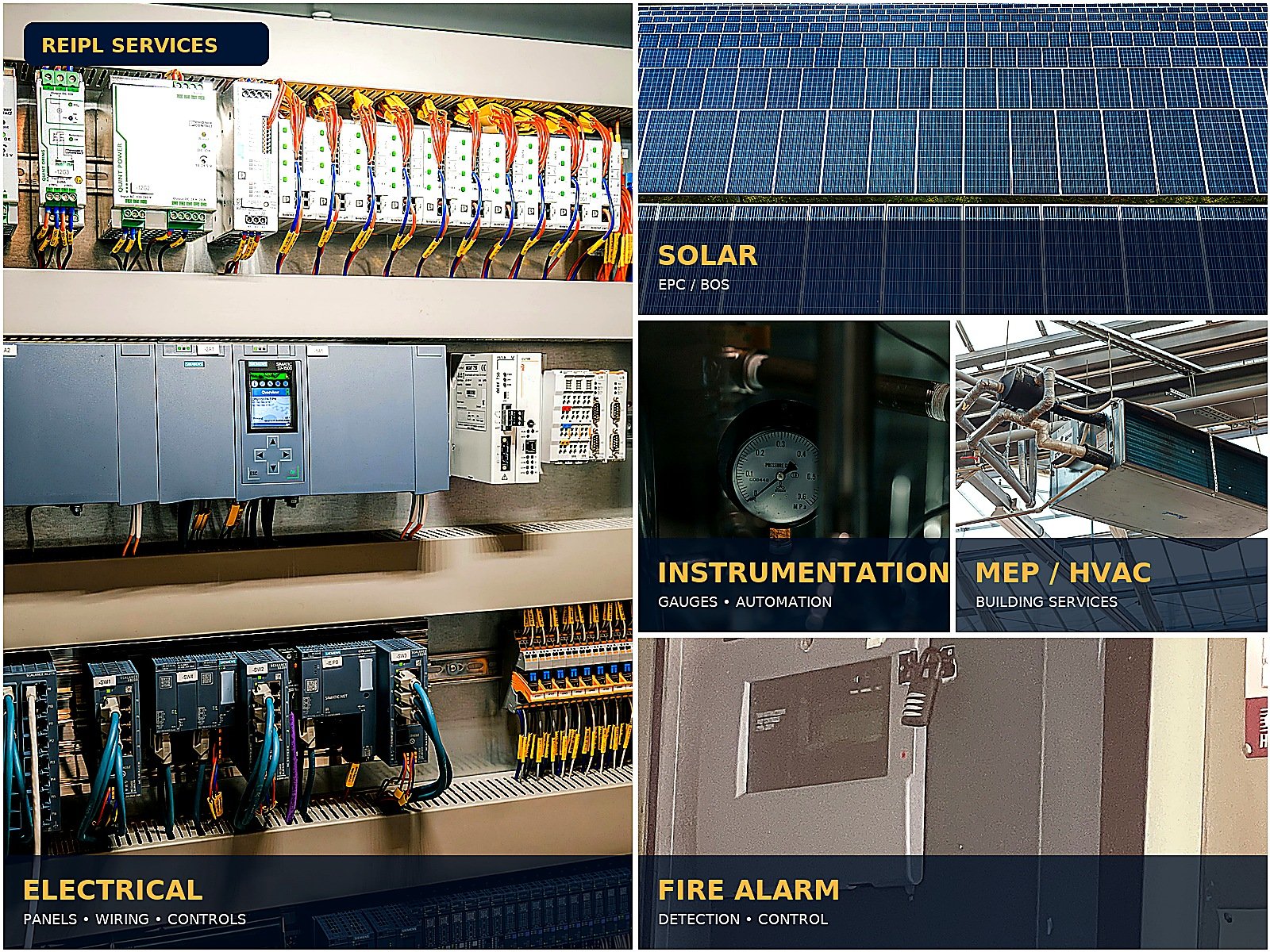 REIPL service board showing electrical panels and wiring, solar, instrumentation, HVAC and fire-alarm systems